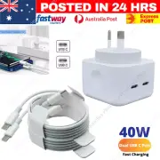 40W Dual USB C Fast Wall Charger Adapter Type C PD Cable For iPhone 13/12/11 Pro