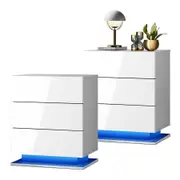 Oikiture Bedside Tables Set of 2 LED Side Table Nightstand Cabinet 3 Drawers