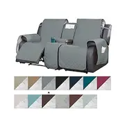 Loveseat Reclining Couch Covers with Console, Non-Slip Pet Cover for Dual Loveseat Recliner with Elastic Straps, Split Reclining Loveseat Cover Recliner Furnit