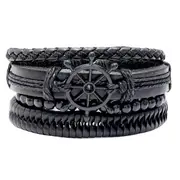Multilayer Dark Leather & Beads Bracelet Set