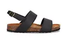 Vegan unisex sandals flat slingback buckle ankle strap padded black apple skin