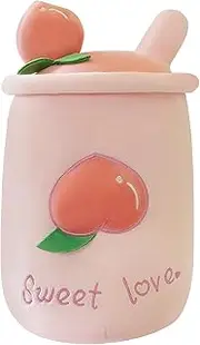 13.8inch Stuffed Boba Plush Stuffed Bubble Tea Plush Pillow Soft Cute Pearl Milk Tea Hug Pillow(Pink Peach,Large)