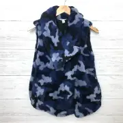 NEW Susan Graver Blue Camouflage Sherpa Vest Asymmetrical Snap Front size XS