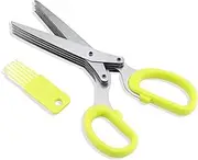 Scissors, Herb Scissors with 5 Blades and Cover, Kitchen 5 Stainless Steel Blade Herb Cutting Shears Scissors, Shredding Scissors for Paper, Vanilla Cutter Chopper Garden Kitchen Gadgets(黄色)