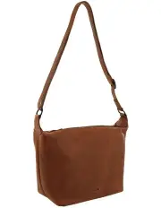 [Milleni] Nappa Leather Double Zip Cross-Body Bag in Cognac