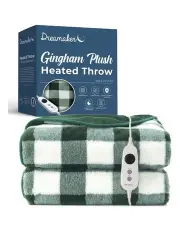 [Dreamaker] Gingham Plush Reversible Electric Heated Throw Blanket in Green