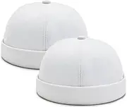 [Malaxlx] 2 Pcs Mens Brimless Docker Cap Set - Retro Worker Sailor Skull Cap Beanie with Rolled Cuff
