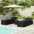 3 Piece Garden Sun Loungers with Tea Table Poly Rattan Black Outdoor Furni 57666