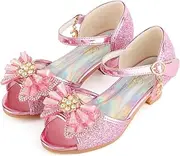[ChuLian] Girls Dress Shoes Princess High Heels Sparkly Bow Dress Sandals Party Wedding Flower Girls Shoes Toddler Little Big Kid