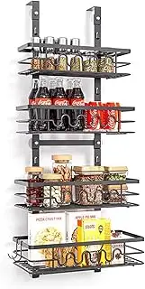 CARLA HOME Over Door Pantry Organiser, 4 Tier Adjustable Baskets Over Door Organisation and Storage, Metal Hanging Wall Mount Spice Rack for Home Kitchen Bathroom with Detachable Frame