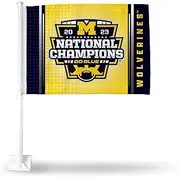 Rico Industries NCAA Michigan Wolverines 2024 CFP National Champions Double Sided Car Flag - 16" x 19" - Strong Pole That Hooks onto Car/Truck/Automobile