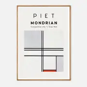 Galrie Piet Mondrian Composition No. 1 Gray-Red Art Print for Modern Decor, Wood Frame, A3 30 x 42cm (12 x 16inch)