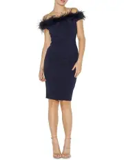 [Montique] Aura Feather Trim Dress in Navy