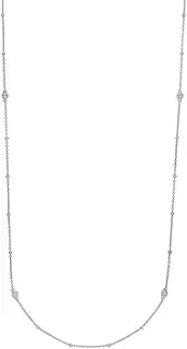 [Generic] 925 Sterling Silver Rhodium Plated Long and Lovely Small Bead With Sparkle Cut Bead Station Jewelry Gifts for Women - 91 Centimeters