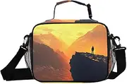 Moutain Landscape Man Insulated Lunch Box for Women Men - Ideal for Work, Picnics - Includes Adjustable Shoulder Strap
