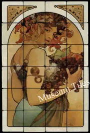 16x24 Alphonse Mucha FRUIT Art Nouveau Mural Tile Tumbled Marble Tiles
