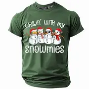 Christmas Men's Funny Christmas 3D T-shirts Snowman Retro Vintage Casual Street Style 3D Print Tee Sports Outdoor Holiday Lake Blue Red Army Green Short Sleeve
