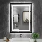 20"X 28" LED Bathroom Mirror with Black Frame, Front Light and Backlit, Stepless
