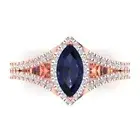 1.2 ct Marquise split shank Blue Sapphire Promise Engagement Ring 14k Rose Gold