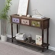 Entryway Console Table with 3 Drawers, Dresser Solid Wood with Storage Shelves, Hallway Table Foyer Storage Cabinet Sofa Side Table Bedroom Bedside Table Coffee Table Balcony Plant Stand TV Table