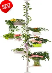7-Layer Indoor Plant Stand Spring Tension Pole Metal Corner Shelf (Ivory)
