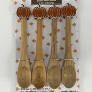 Set Of 4 Fall Enamel Wood Spoons With Pumpkins 4.88”