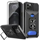 For Apple iPhone 13 11 12 Shockproof Hybrid Rugged Armor Cover Stand Case+Films