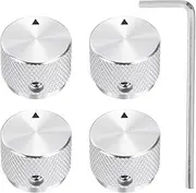 uxcell 4 Pcs Aluminium Potentiometer Knobs, 3/16"(4mm) IDx7/8(20mm) ODx5/8(15.5mm) Height Universal Volume Tone Control Knobs for Guitar, Bass, Arrow Indicator, Silver
