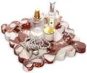 Square Marble Decorative Tray with Scalloped Edge,Luxury Natural Stone Bathroom Vanity Tray, Dresser Top Perfume Coffee Home Kitchen Sink Tray, Key Trinket Ring (Calacatta Red, 8 * 8)