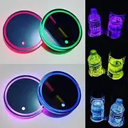 2 PCS 7 Colors Changing Cup Holder Coasters for Car, USB Charging LED Car Cup Holder Lights, Cup Holder Light Car Accessories for Teens (Regular)