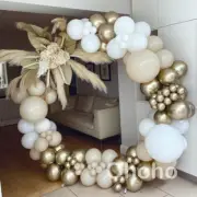 Beige White Chrome Gold Balloon Garland Arch Kit Wedding Birthday Decoration