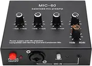 Diyeeni Microphone Preamp Mic Booster, Home Power Amplifier with 3 Input, 60db Gain & 48V Phantom Power, Small Stereo Preamplifier for Dynamic and Condenser Mic (with 3.5mm Sound Cable)