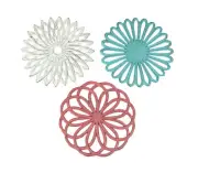 Set of 3 Cast Iron Floral Bloom Kitchen Trivets Decorative Wall Hangings