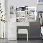 White Dressing Table Vanity Stool with LED Slide Mirror Organizer and 6 Drawers