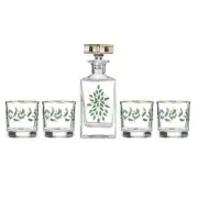 NIB Lenox 896709 Holiday 5-Piece Decanter & Whiskey Glass Set Christmas Holly