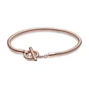 New Pandora Moments T-Bar Snake Chain Bracelet, Rose Gold-Plated -589087C00-16