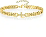 [IN Chenthy] Gold Initial Bracelets for Men, 18K Gold Plated Cuban Link Chain Adjustable Charm Bracelets Jewelry Gifts for Men