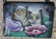 Anuschka Two Cats / Flowers Hand - Painted Shoulder Purse / Clutch bag
