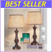 3-Way Dimmable LED Bedside Lamps Set of 2 - USB, Touch Control and Chic Design