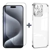 For Apple iPhone 15 PRO Clear Phone Case Cover and Soft Film Screen Protector