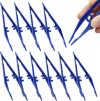 50 Pcs 5.2 Inch Plastic Tweezers Blue, Beads Tweezers Craft Disposable Forceps f