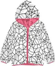 [GuoChe] Hooded Fleece Jacket Baby Happy Halloween Spiderwebs White Kids Outerwear Boys Peach Zip Sweatshirt 3-10T