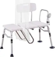 VEVOR Tub Transfer Bench, Adjustable Bathtub Transfer Bench with U-Shaped Curtain Guard Protection & Reversible Backrest, Non-Slip Shower Seat Bath Bench for Elderly Disabled Injured, 180 KG Capacity