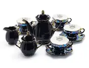 Black Gold Teapot Sugar Creamer 4 Ouija Board Gold Luster Tea Cup & Saucer Set