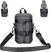 NEEWER Camera Lens Pouch for 3.9"x5.5"/100x140mm DSLR Mirrorless Camera Lens, Water Repellent Thickened Expandable Protective Case Bag with Lockable Opening Zippers, Shoulder Strap, Rear Buckle, PB006
