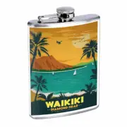 Waikiki Hawaii Em1 Flask 8oz Stainless Steel Hip Drinking Whiskey
