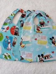 Pack of 3 Bibs Mickey Thomas Dr Seuss Blue Cotton Front Towelling Back Handmade