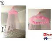 Bed Canopy Mosquito Net Curtain Bedding Dome Pink With Pink LED LIghts
