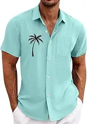 [Generic] Long Swim Top Fashionable Loose and Trendy 3D Printed Collar Short Sleeved Shirt Thermal Shirts Men