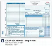 Auto Repair Order / Snap-A-Part Carbonless 3 Part / 11" x 8.5" / AROCC-624